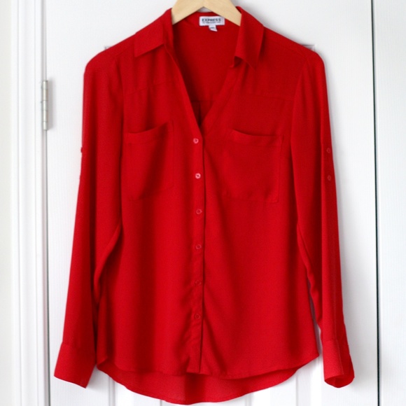 Express Tops Express Bright Red Dress Shirt Portofino Shirt Poshmark